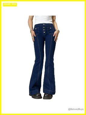 Women Y2K Low Rise Flare Jeans Wide Leg Stretch Denim Pants Retro Bell Bottom